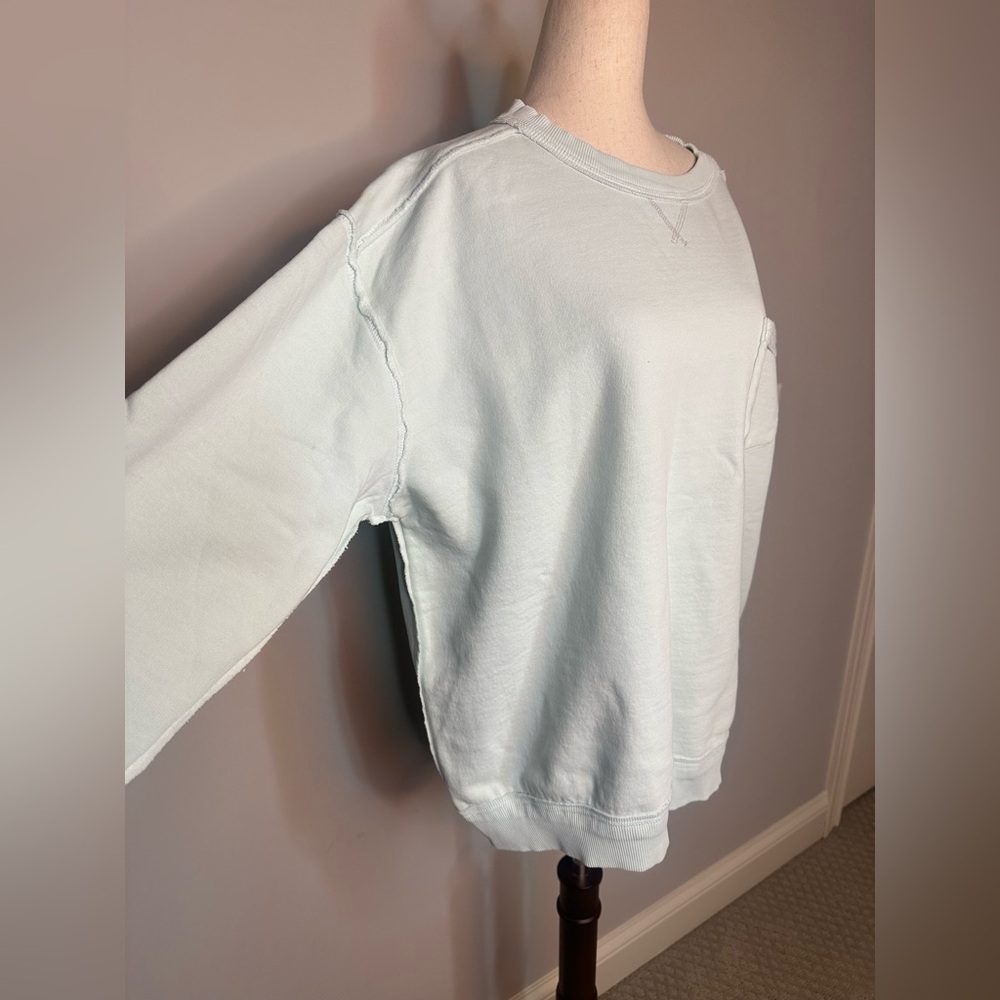 NWT sz S Free People We the Free Wallace Pullover sweatshirt in Sea Mist - Picture 3 of 12